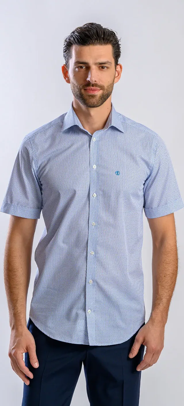 Alain Delon camicia slim fit bianca manica corta fantasia blu