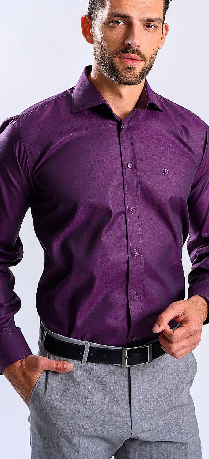 Alain Delon Classic Fit camicia melanzana cotone