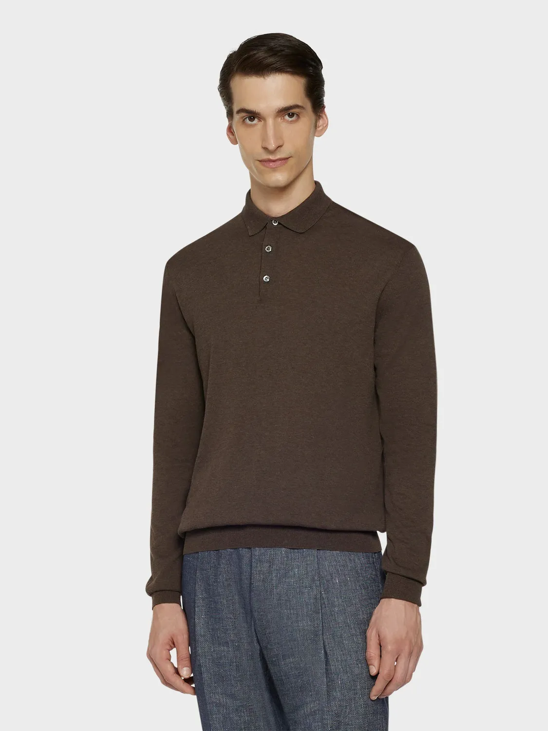Caruso Butterfly polo maniche lunghe cotone marrone