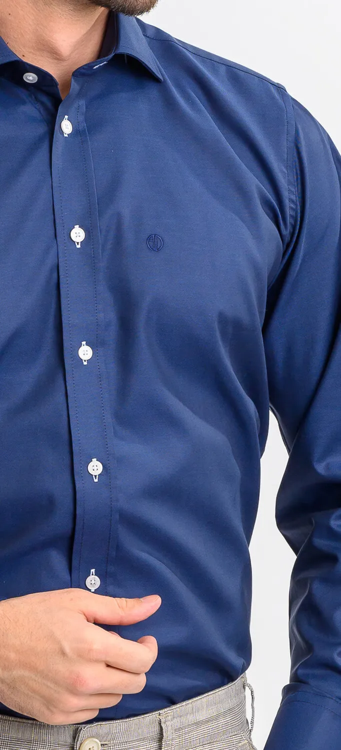 Alain Delon Slim Fit camicia blu navy cotone Getzner