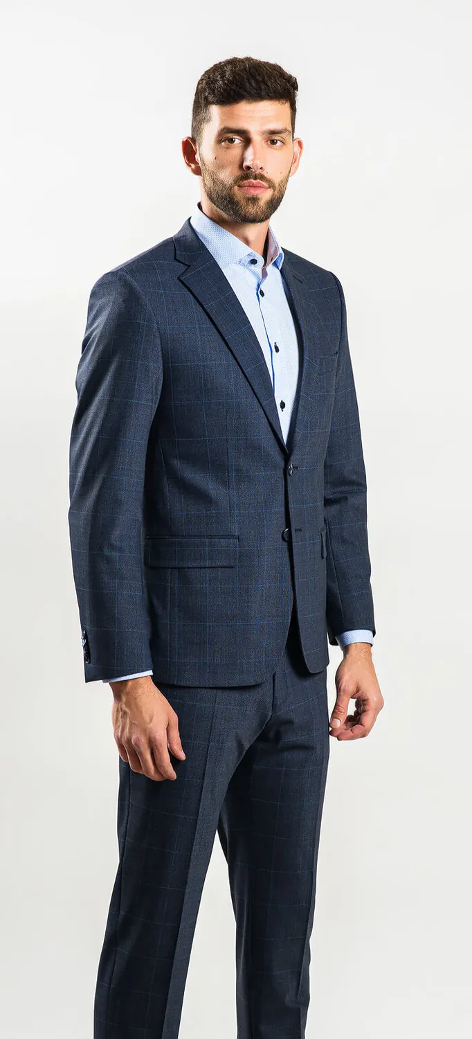 Alain Delon Abito Slim Fit Grigio-Blu Taglia 26 Quadri