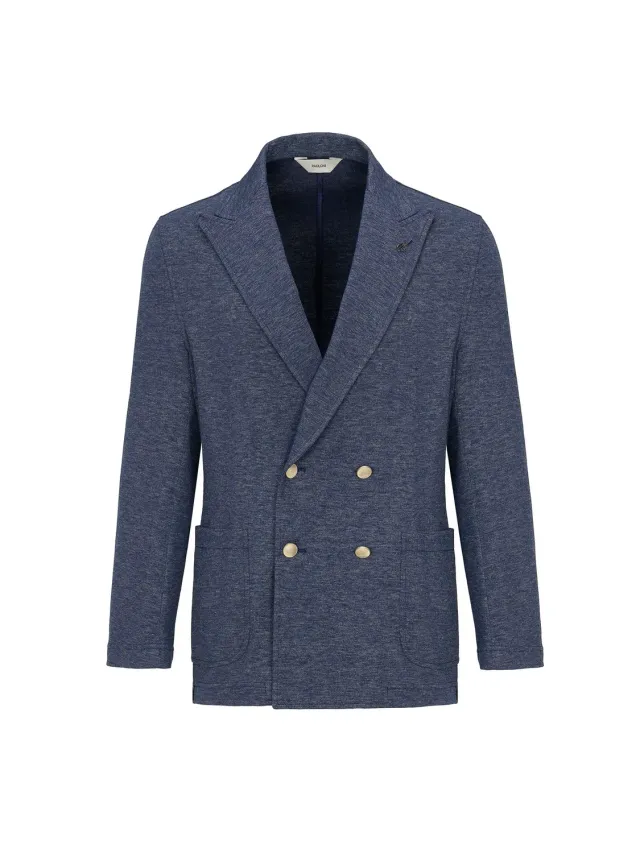 Paoloni Giacca maglia doppiopetto cotone melange blu
