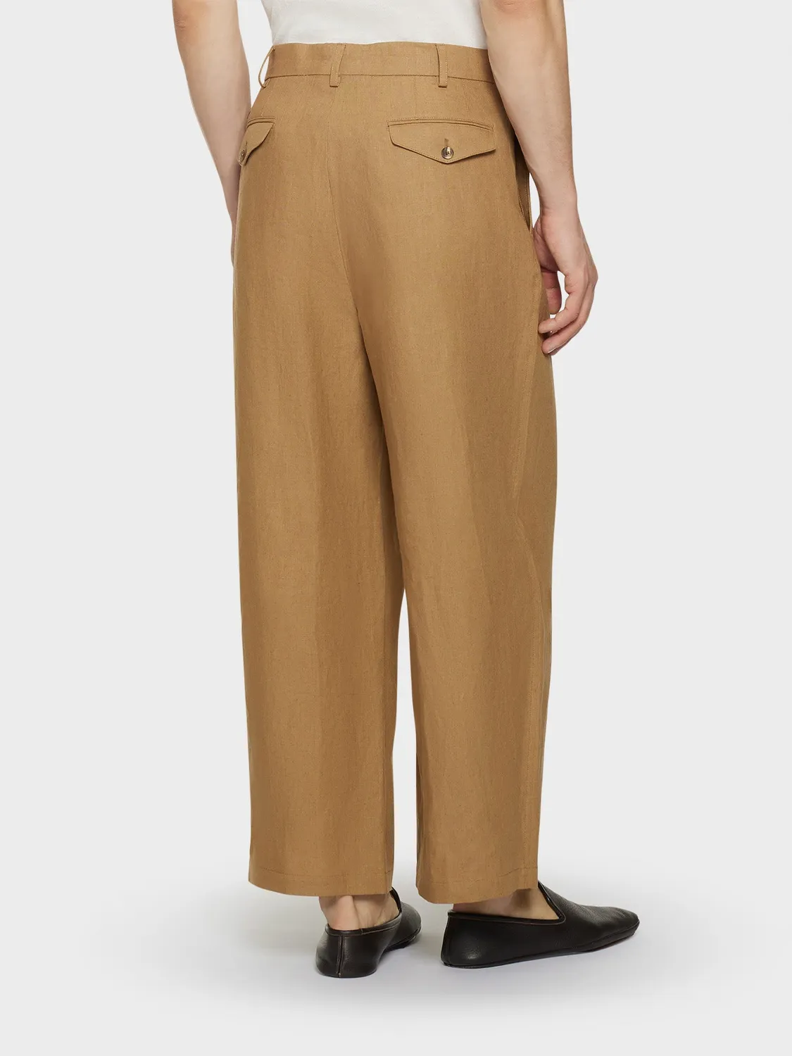 Caruso Norma pantalone ampio lino irlandese cammello