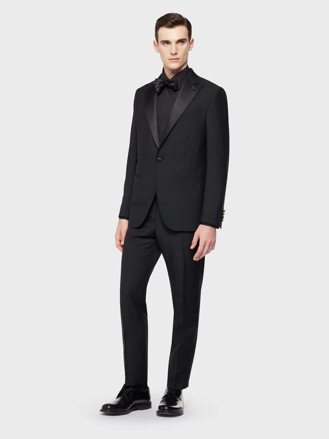 Caruso camicia slim nera cotone madreperla