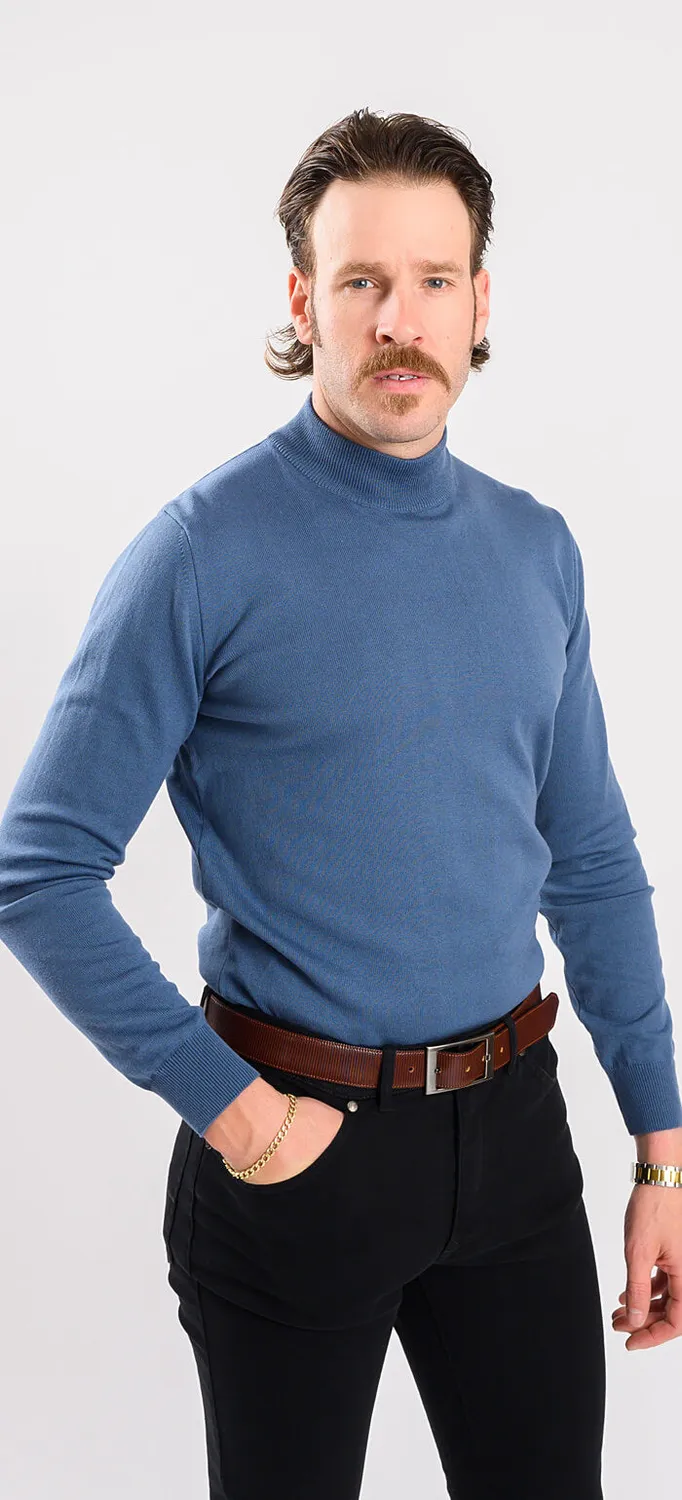 Alain Delon dolcevita azzurro cotone slim fit