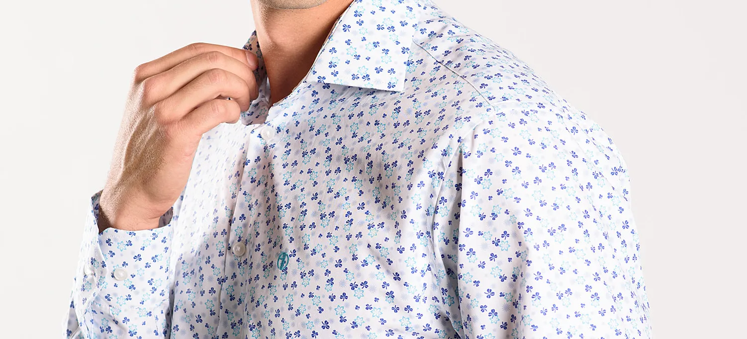Alain Delon Camicia Bianca Fantasia Blu Extra Slim Fit