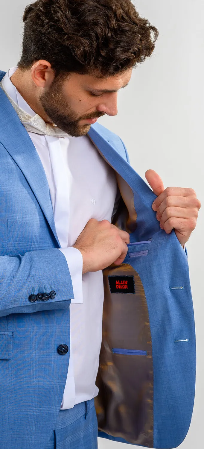 Alain Delon abito azzurro slim matrimonio con gilet