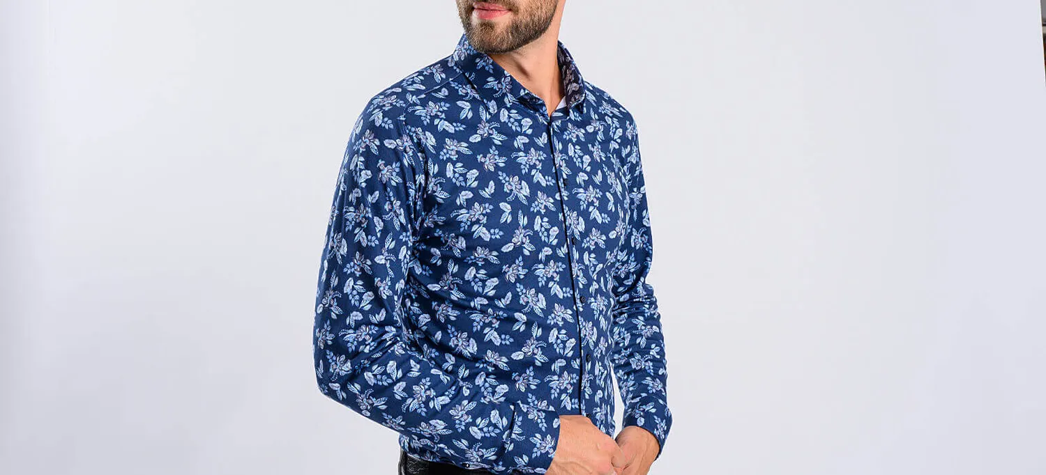 Alain Delon Camicia Extra Slim Fit Blu Jersey Fantasia