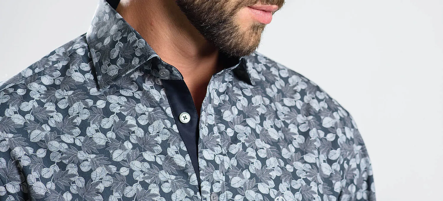 Alain Delon Camicia Grigia Slim Fit Floreale Cotone