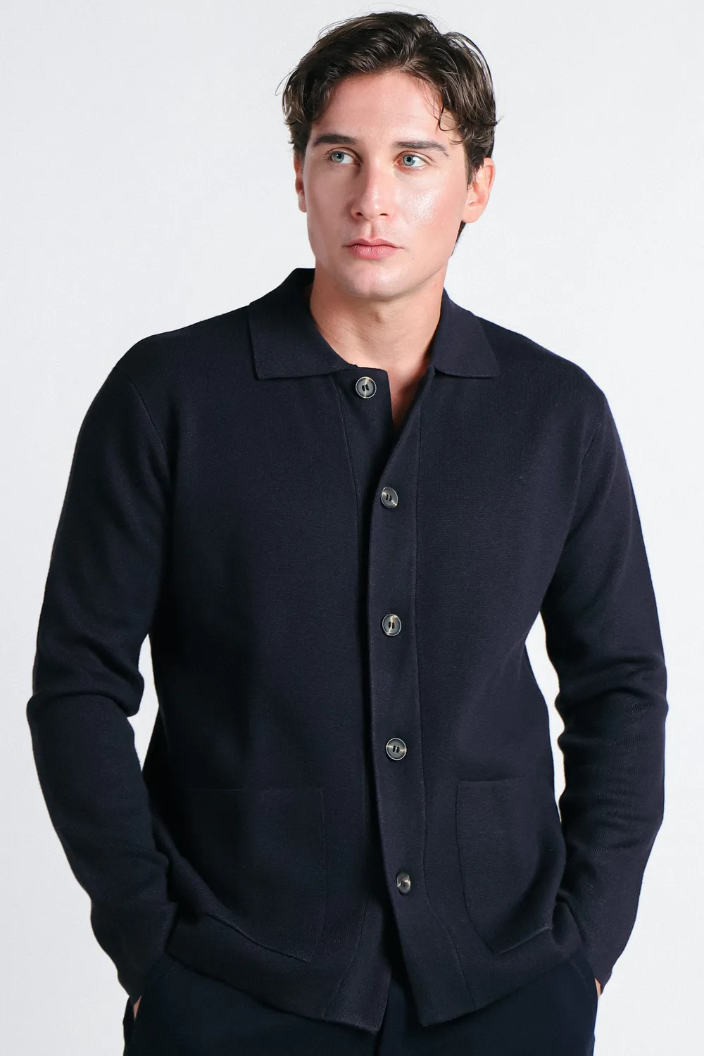 Sonny Bono Punto Milano overshirt maglia bleu leggera