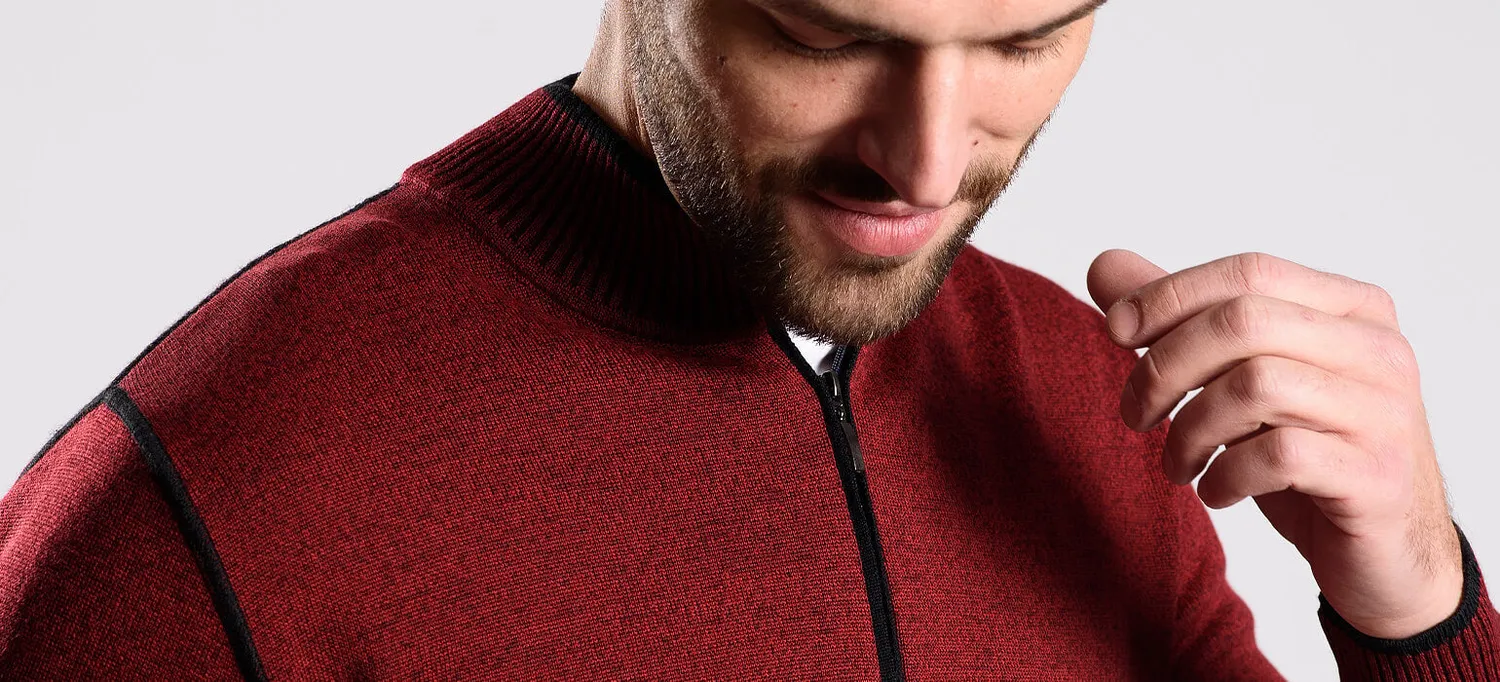 Alain Delon Maglione Bordeaux Zip Merino Cotone
