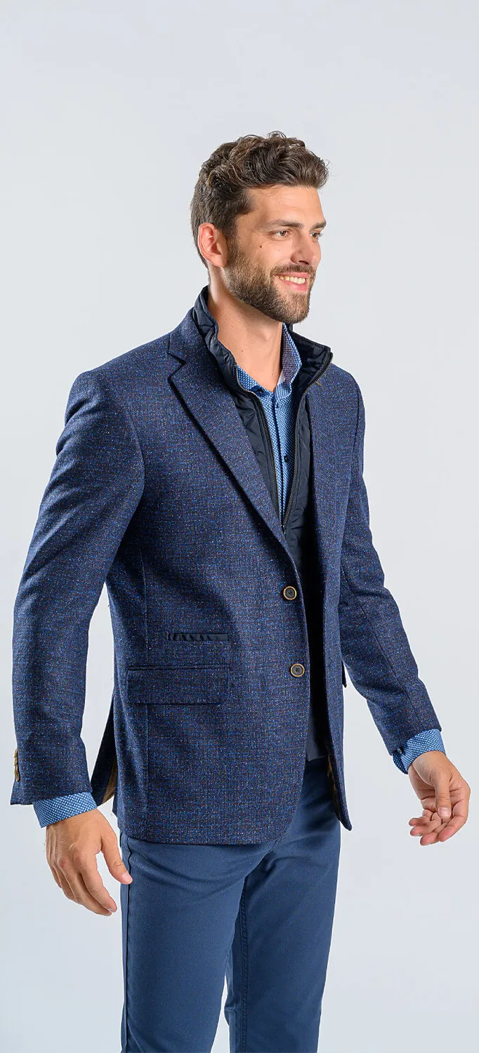 Alain Delon blazer blu spruzzato lana seta fodera zip