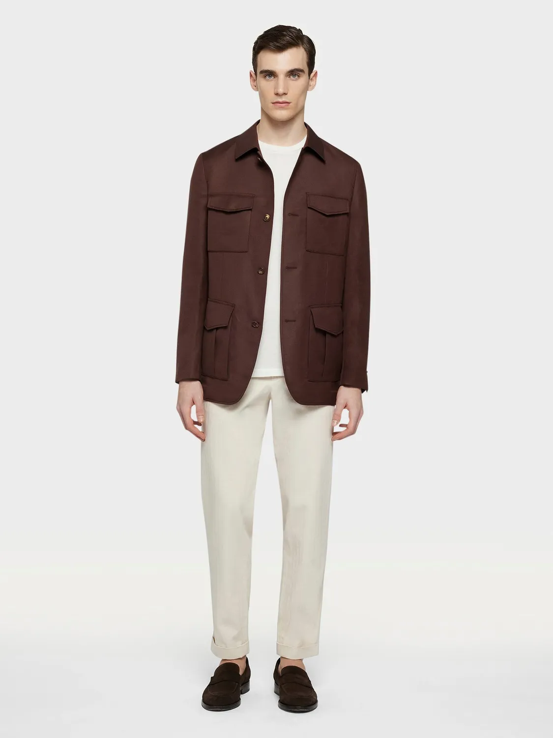 Caruso pantalone cotone ecrù slim flat front
