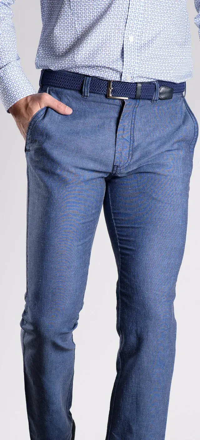 Alain Delon pantalone grigio-blu lino slim fit