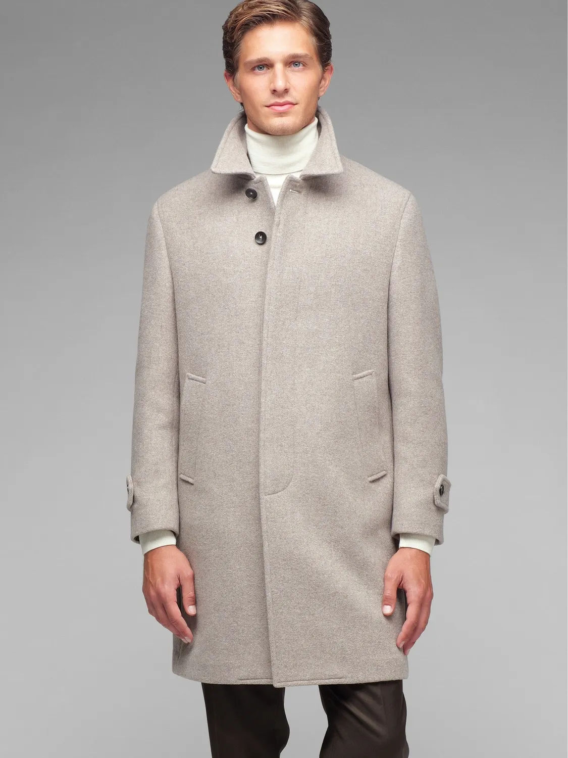 Paoloni Cappotto panno lana cashmere marrone semifoderato