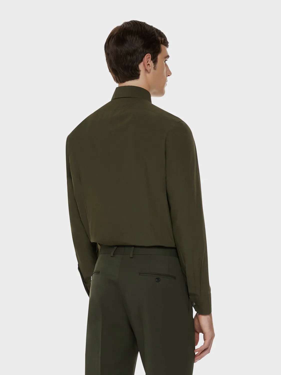 Caruso camicia slim cotone verde militare uomo