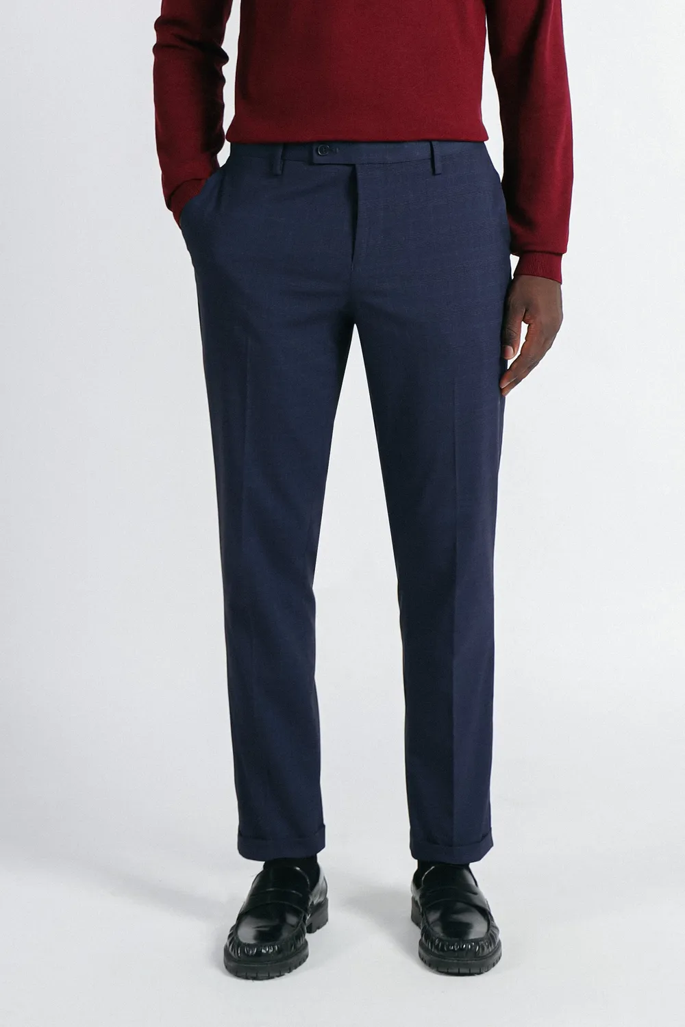 Sonny Bono pantalone da abito quadri bleu comfort fit