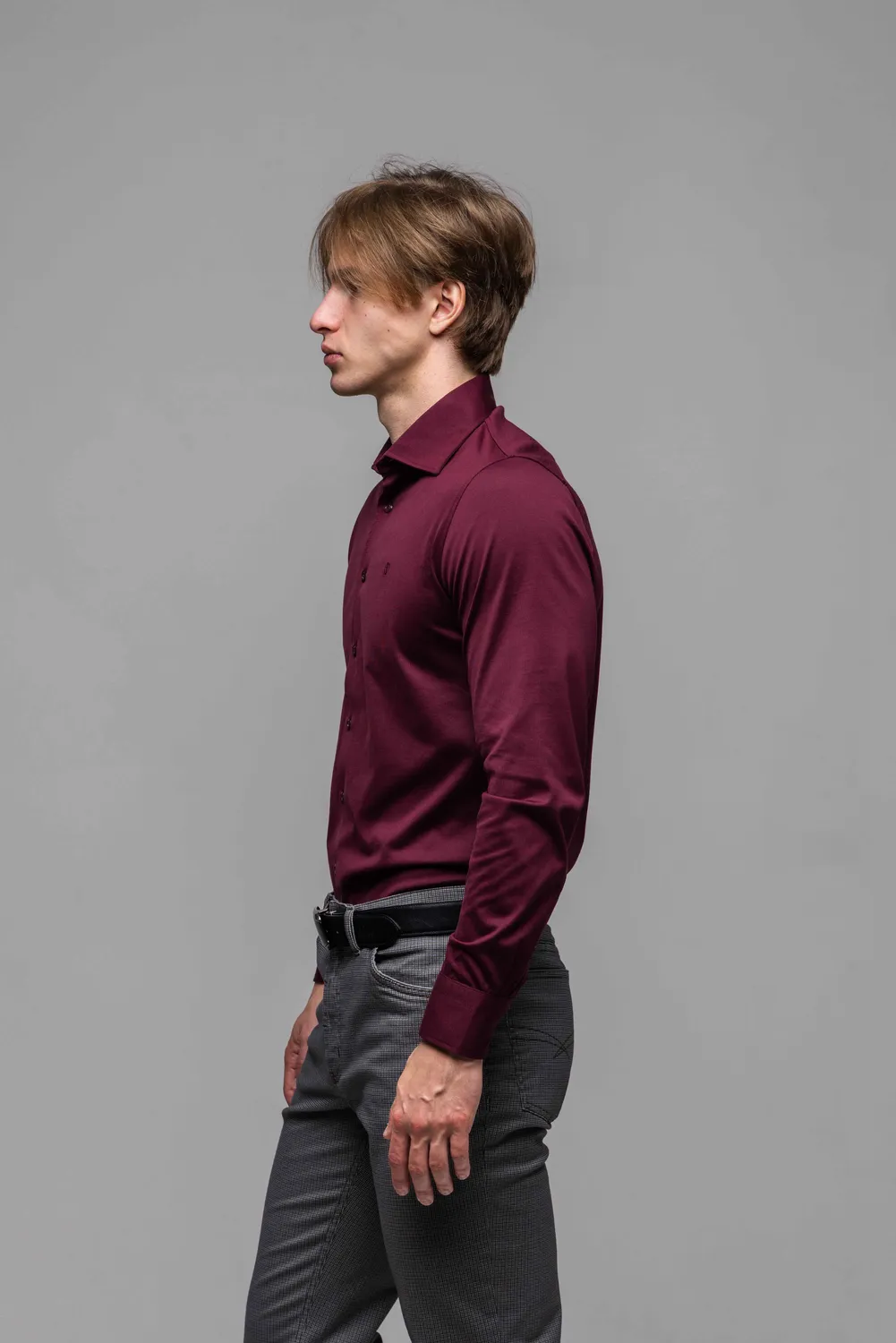 Alain Delon Camicia Extra Slim Stretch Bordeaux