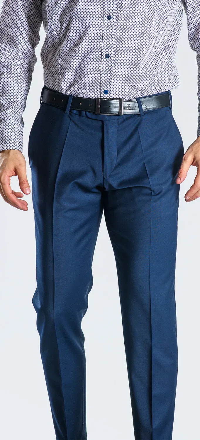 Alain Delon Pantalone Abito Blu Tasche Oblique 54
