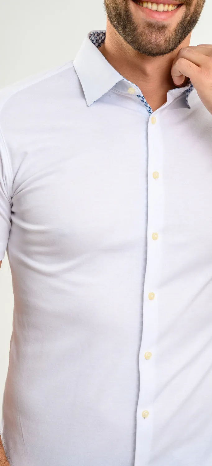Alain Delon camicia bianca stretch manica corta extra slim