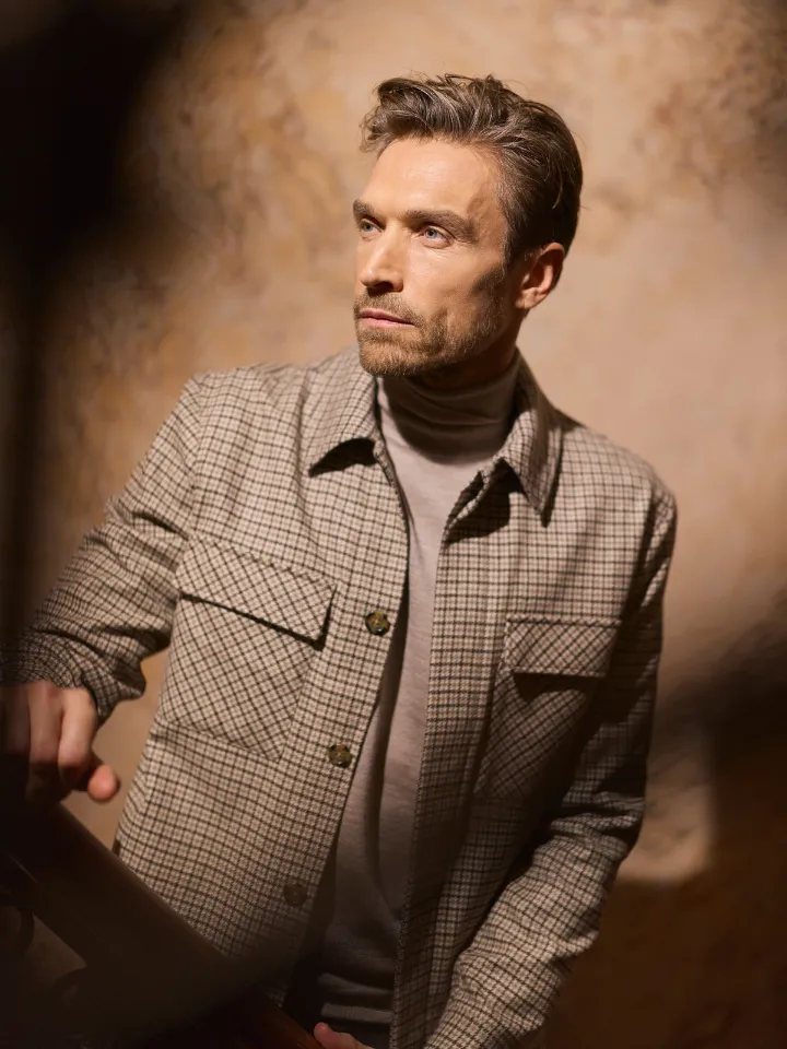 Sand Asher overshirt lambswool scozzese fantasia