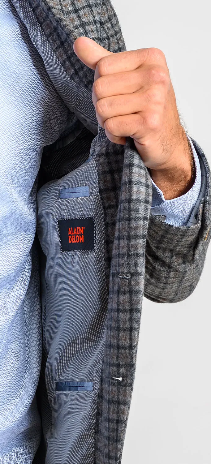Alain Delon giacca slim fit quadri grigio marrone