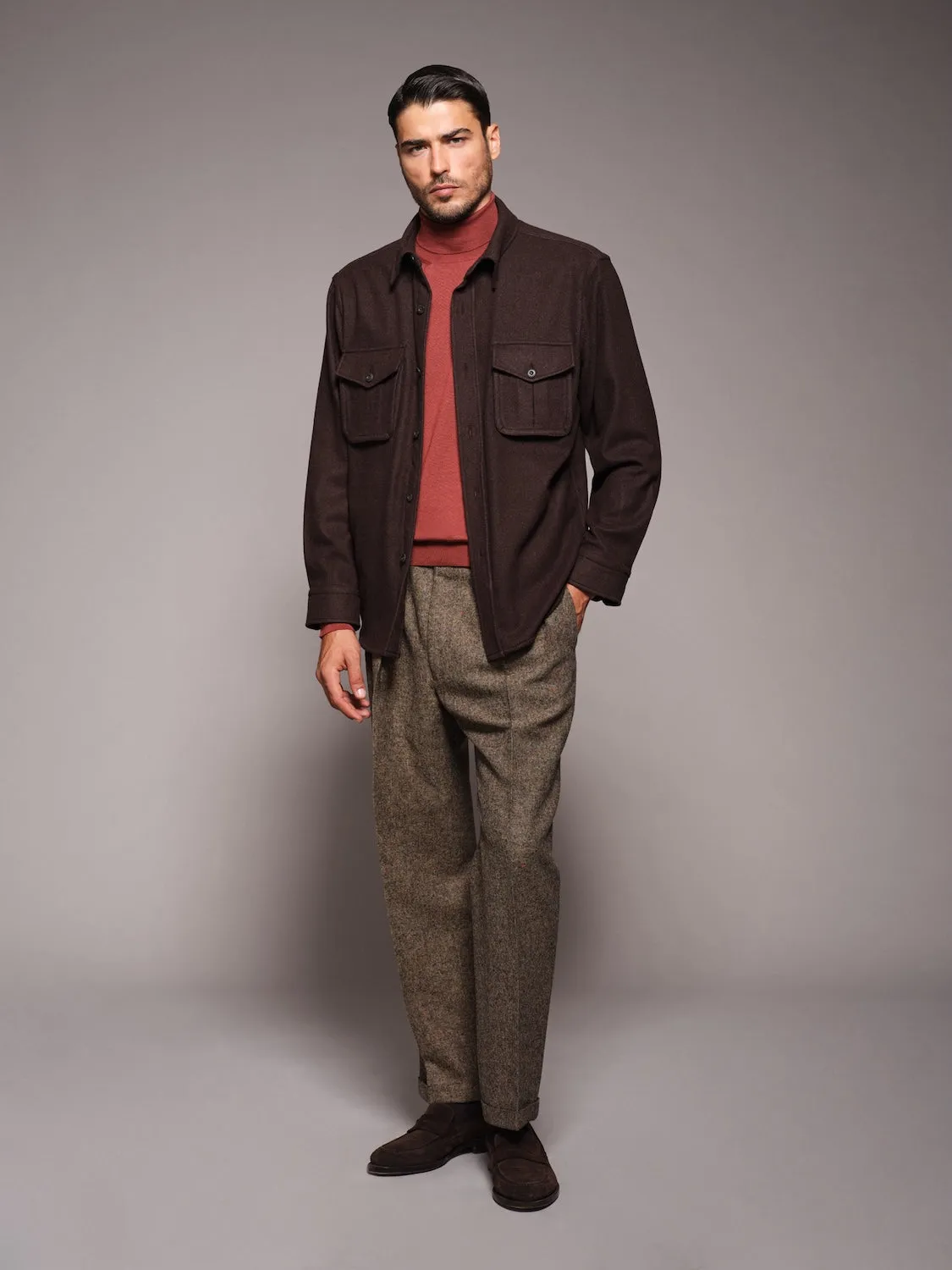 Caruso overshirt lana 180s marrone scuro