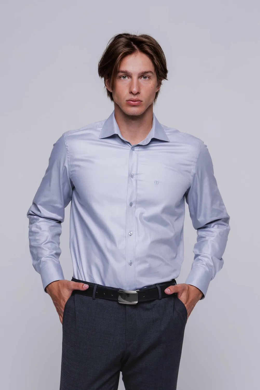 Alain Delon Oxford Extra Slim Fit camicia grigia cotone