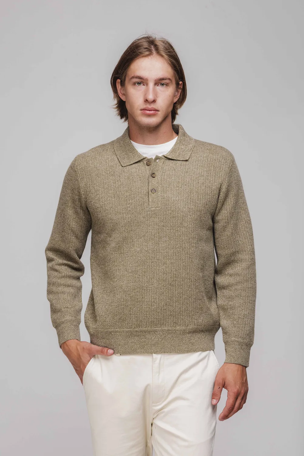 Alain Delon Polo Maglia Oliva Lana Manica Lunga