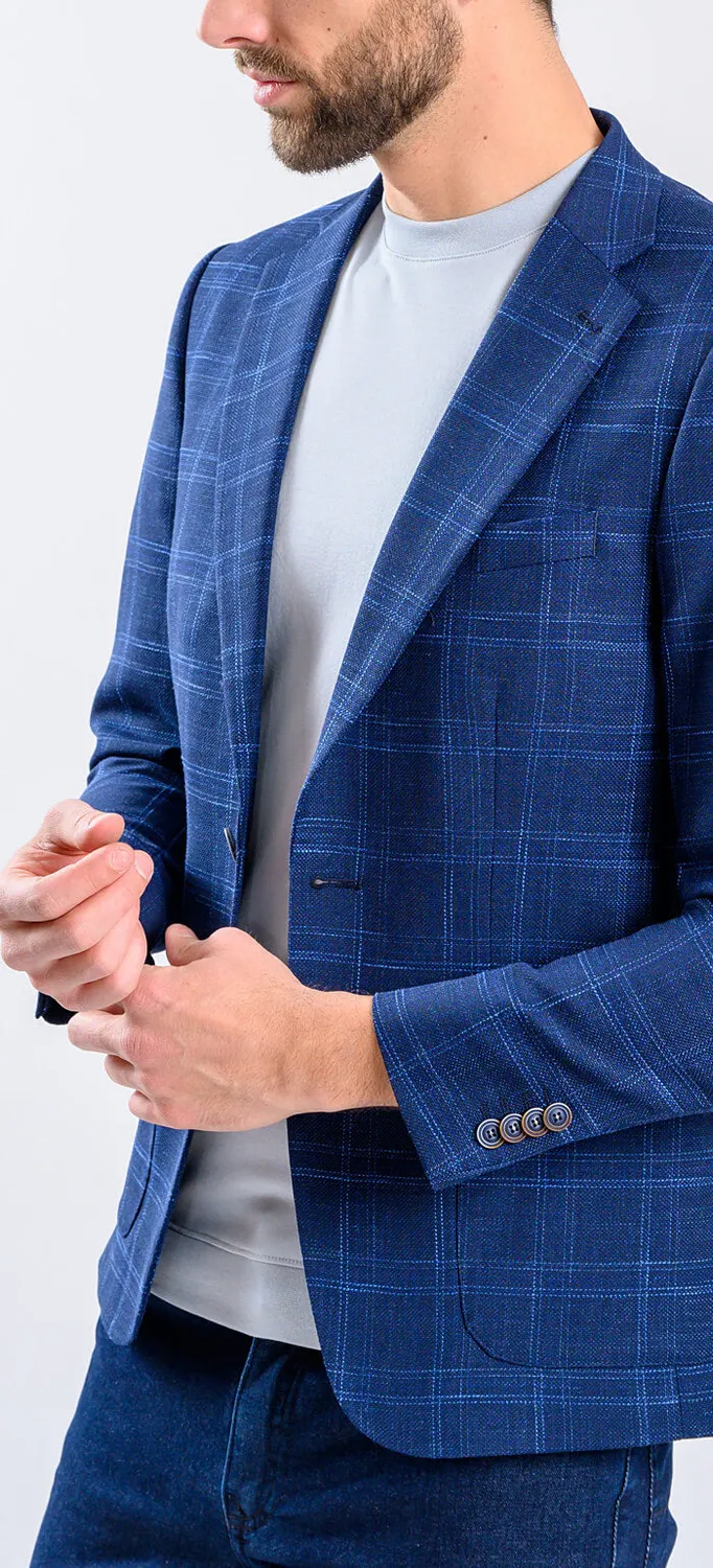 Alain Delon giacca blu a quadri blazer slim fit misto lana