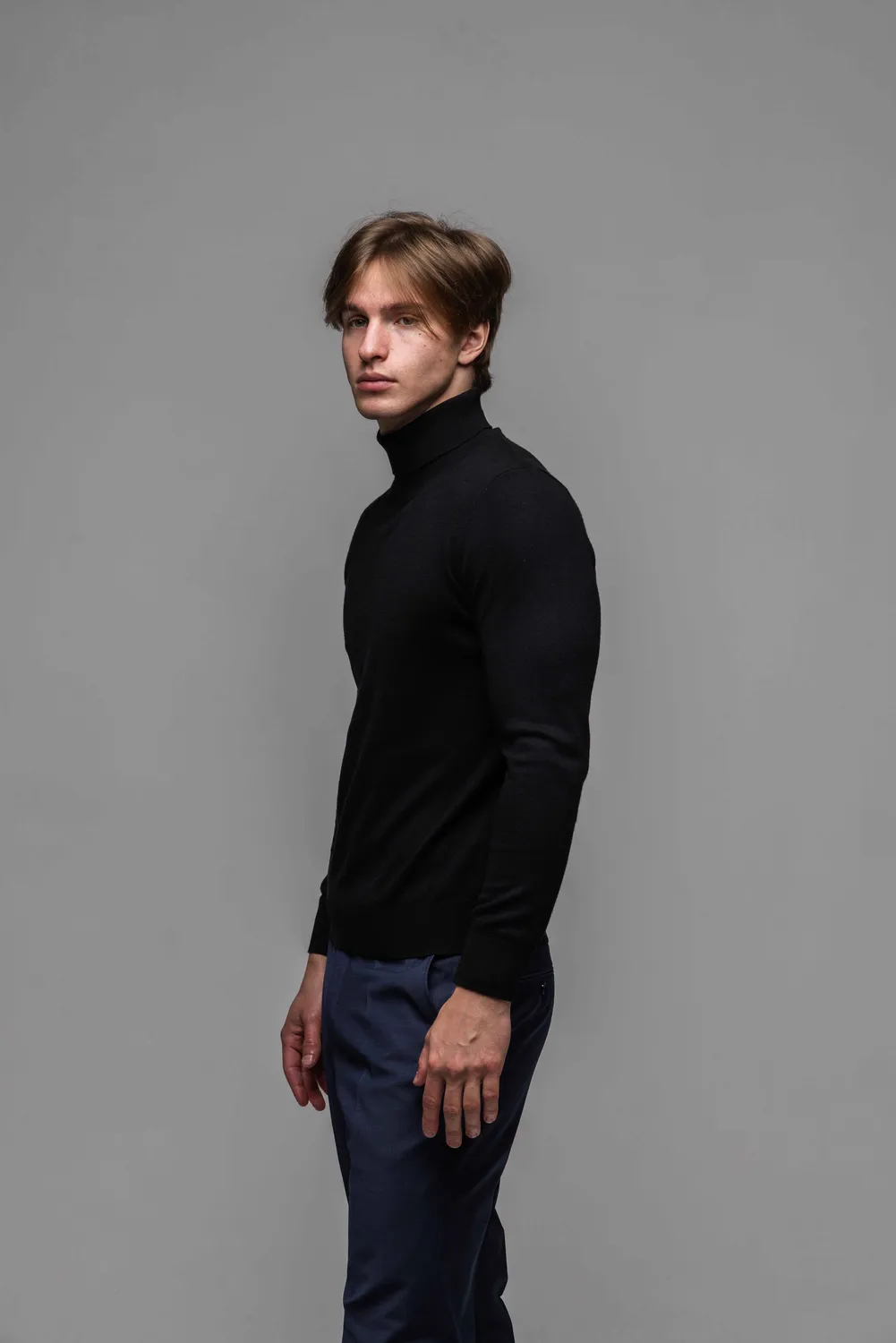 Alain Delon Dolcevita Nero in Maglia Morbido