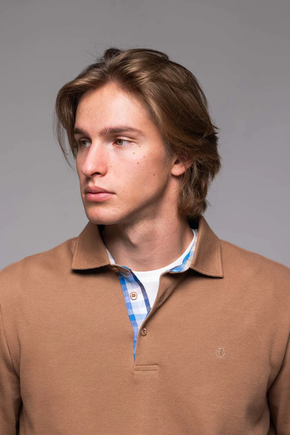Alain Delon polo marrone manica lunga cotone