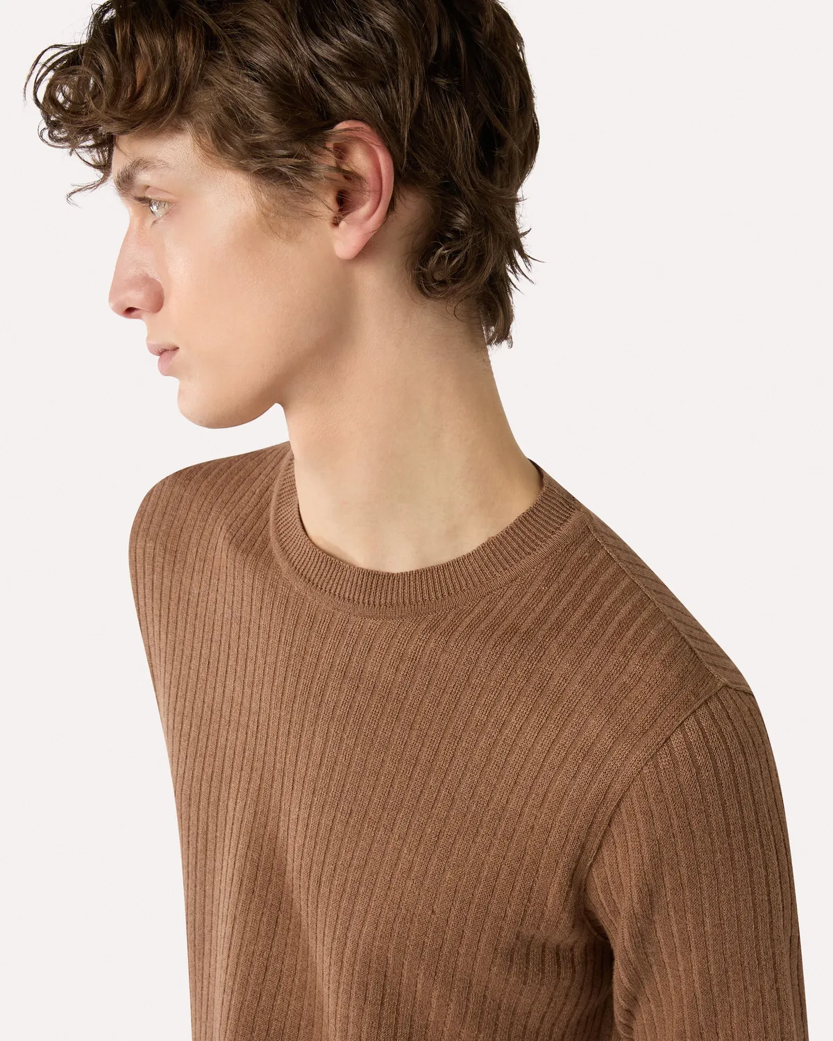Lardini t-shirt marrone lino e cotone manica corta
