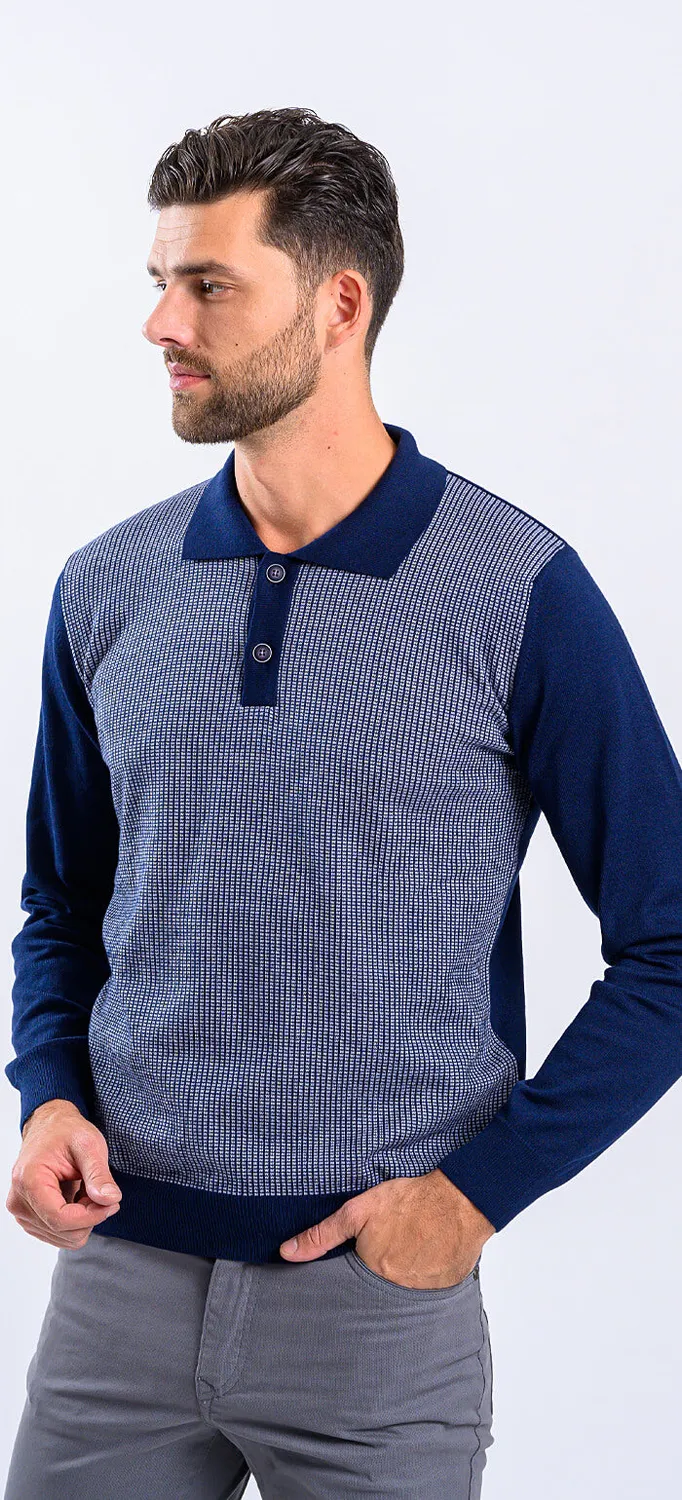 Alain Delon polo blu in maglia cotone slim fit fantasia