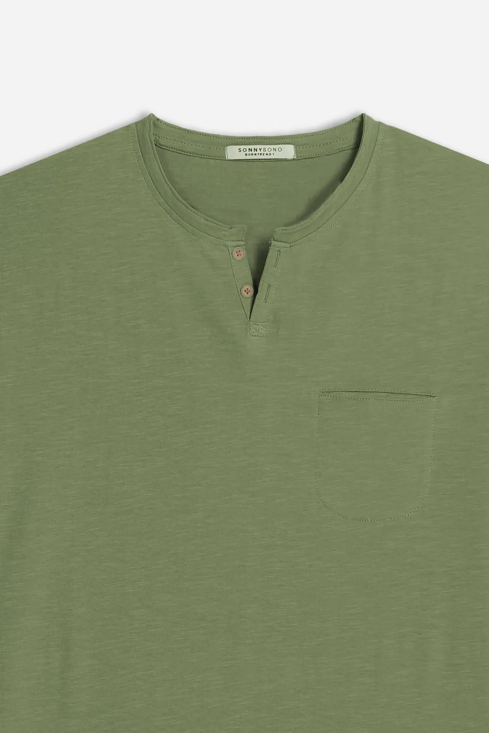 Sonny Bono t-shirt collo a goccia slub verde militare