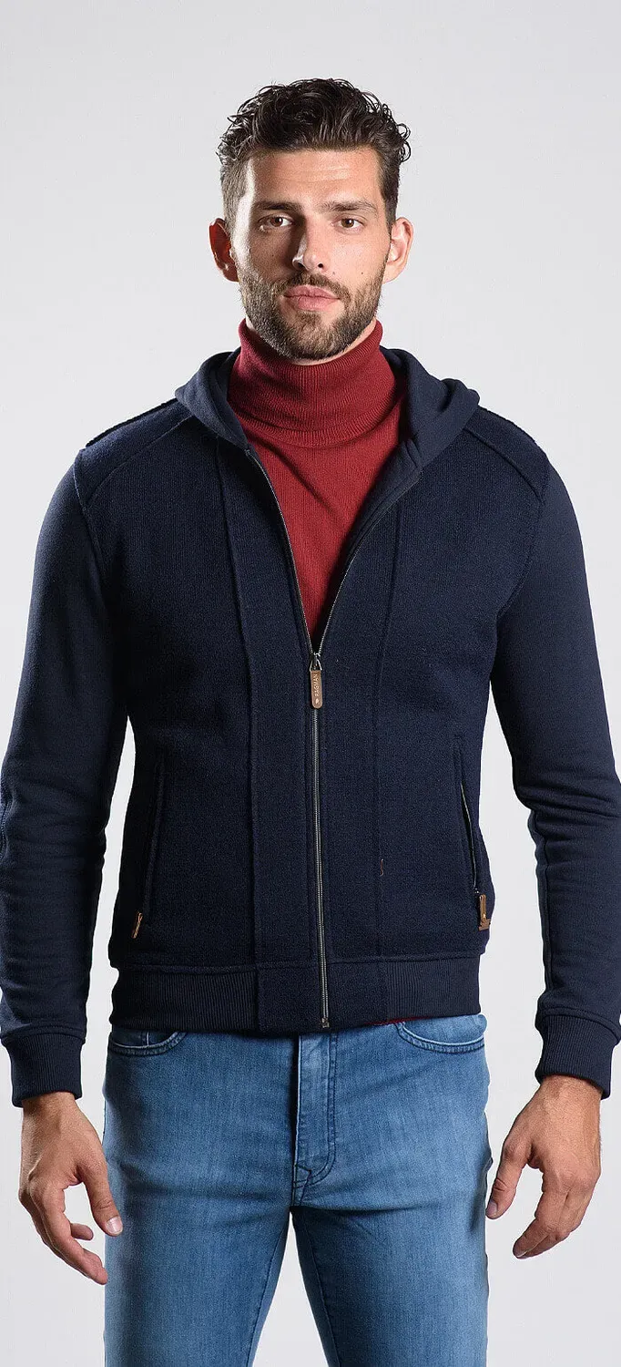 Alain Delon felpa navy zip cappuccio slim fit