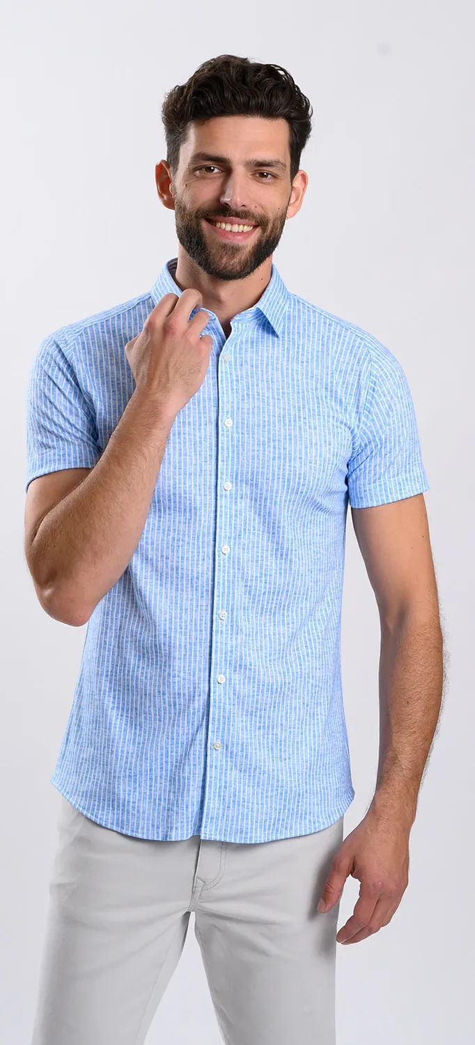 Alain Delon Extra Slim camicia uomo manica corta righe cotone