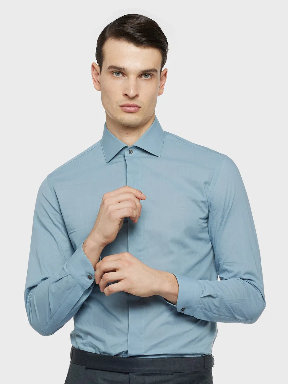 Caruso Camicia Slim in Cotone Verde Collo Francese