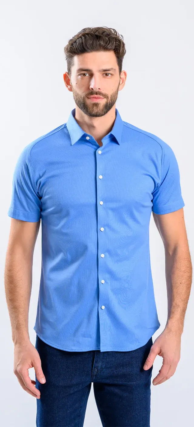 Alain Delon Blue Stretch camicia manica corta blu