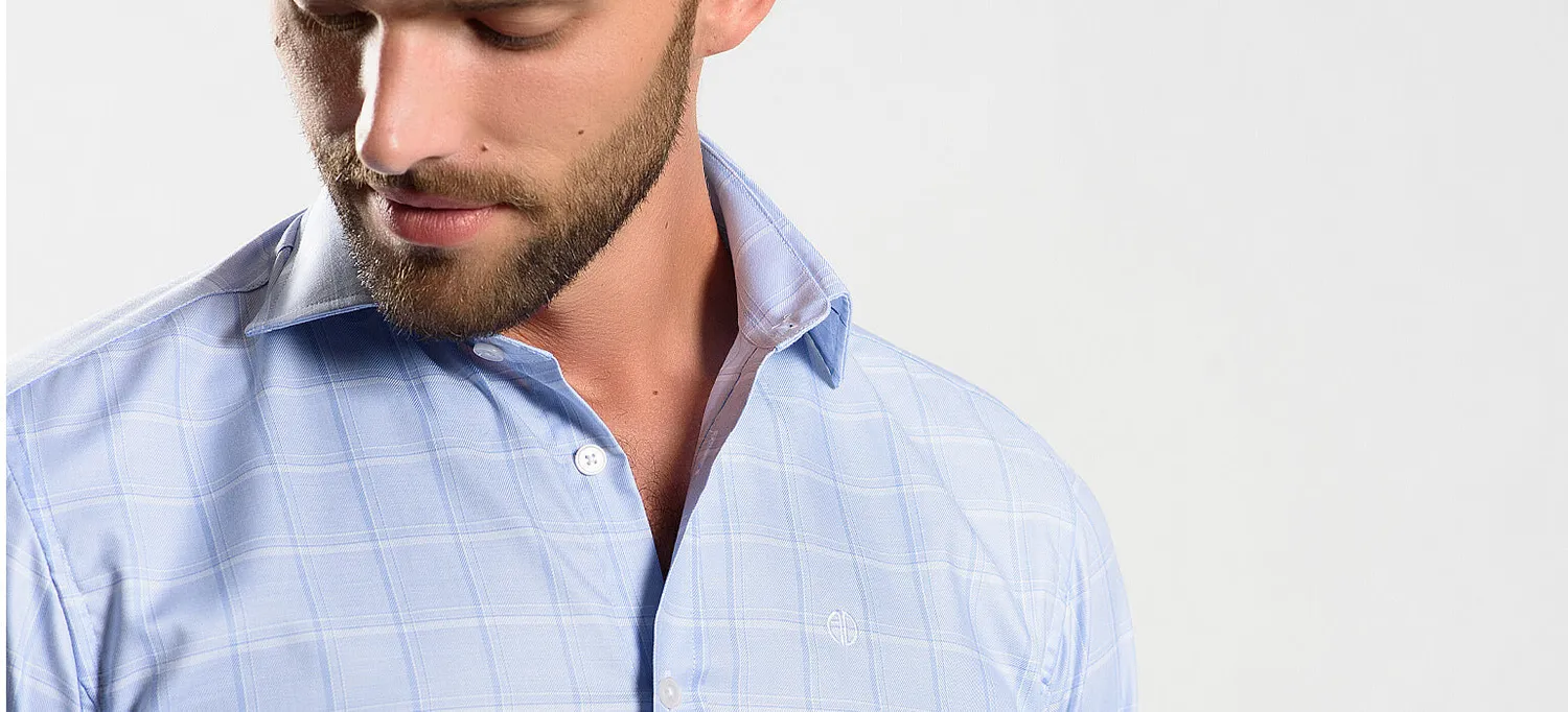 Alain Delon camicia slim fit azzurra a quadri cotone