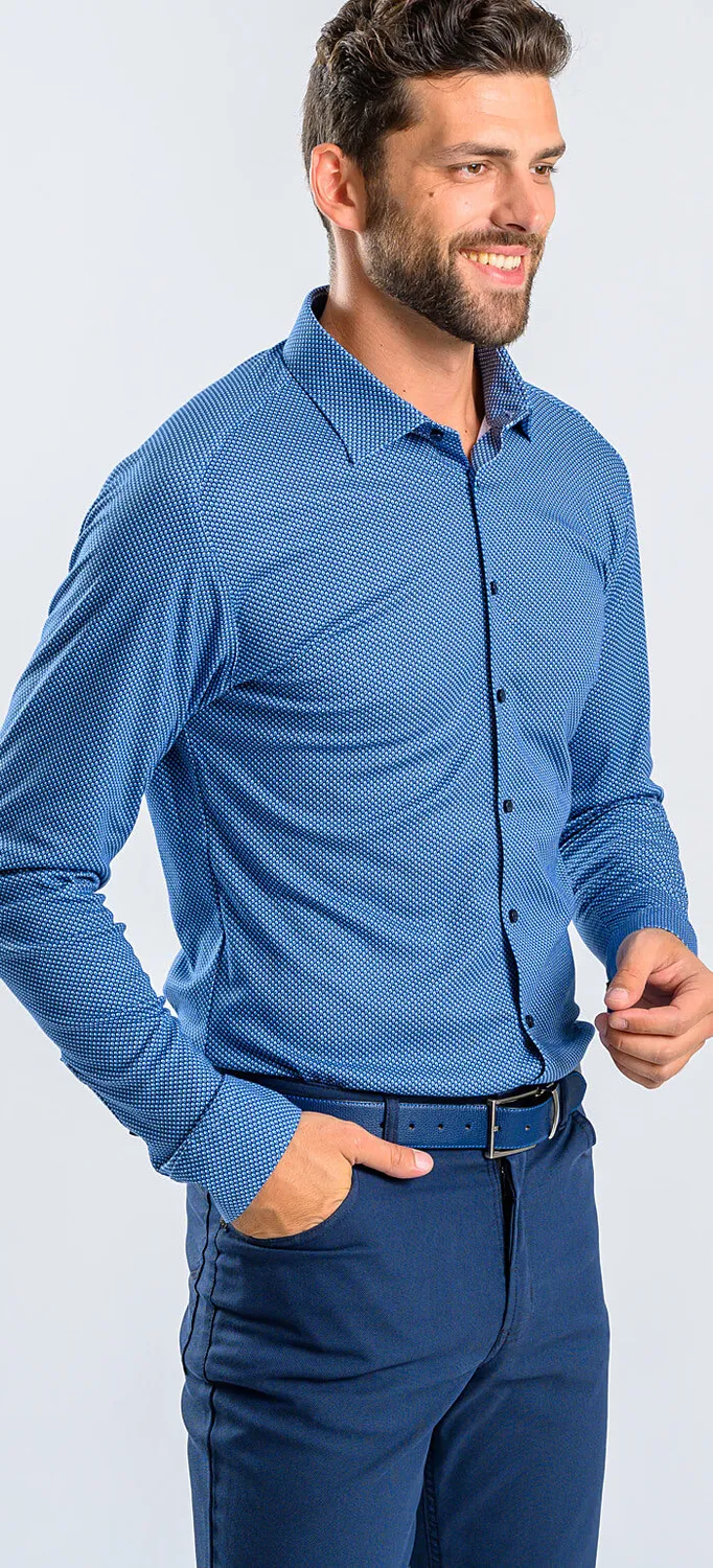 Alain Delon camicia blu quadri Extra Slim XL stretch anti-stiro