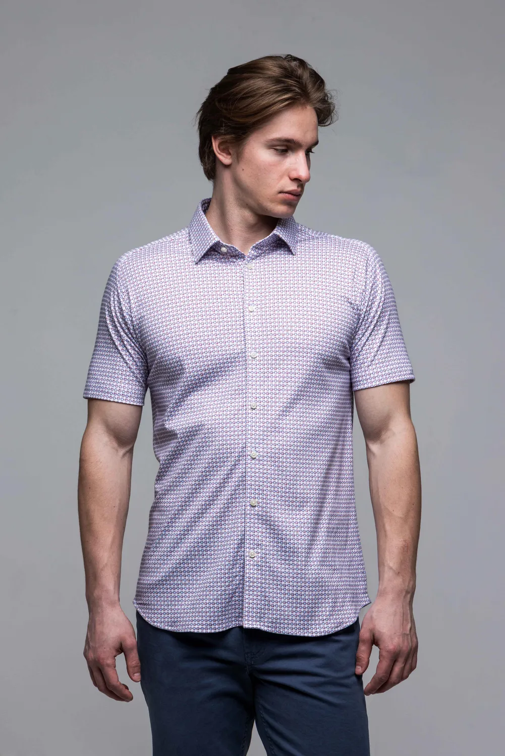 Alain Delon Extra Slim Fit camicia manica corta bianca fantasia