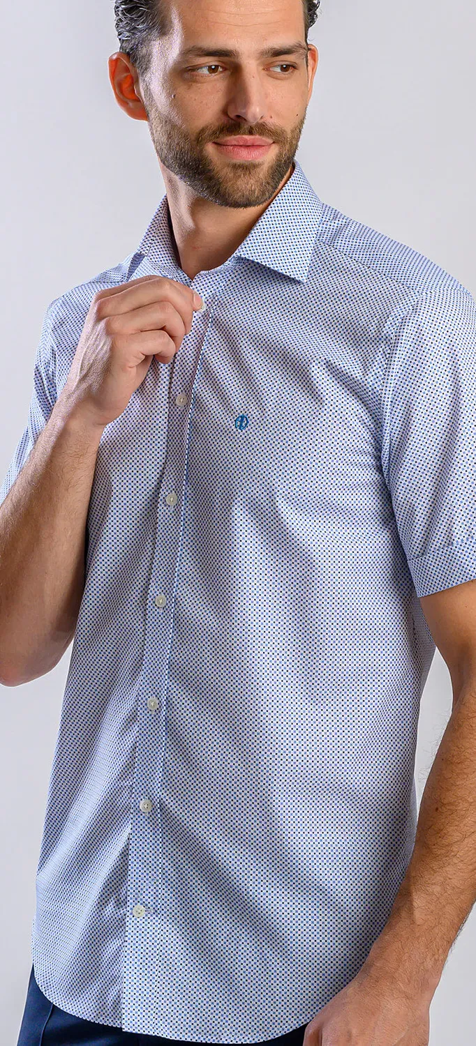 Alain Delon camicia slim fit bianca manica corta fantasia blu