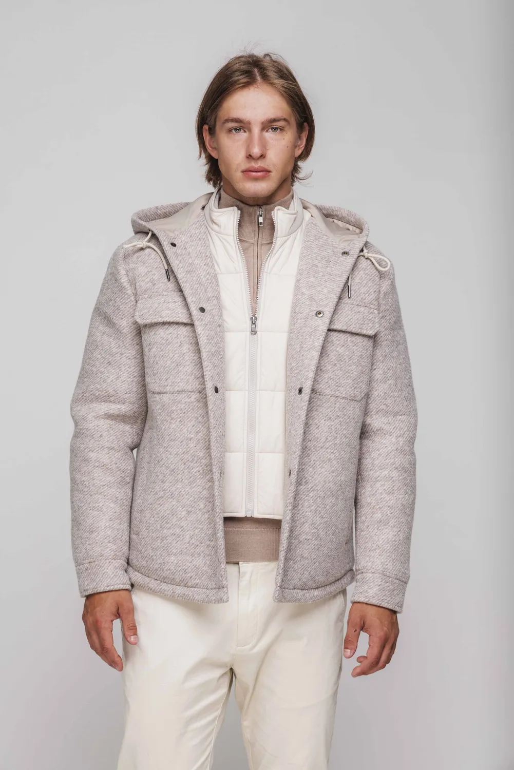 Alain Delon giubbotto beige cappuccio inserto removibile