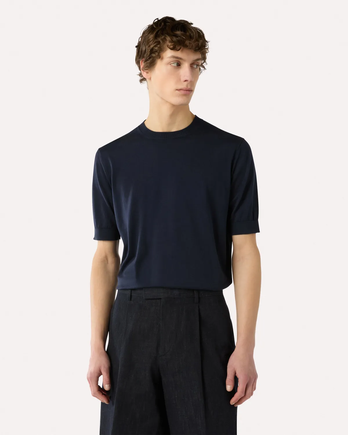 Lardini T-Shirt Maglia Cotone Blu Fiore Jacquard