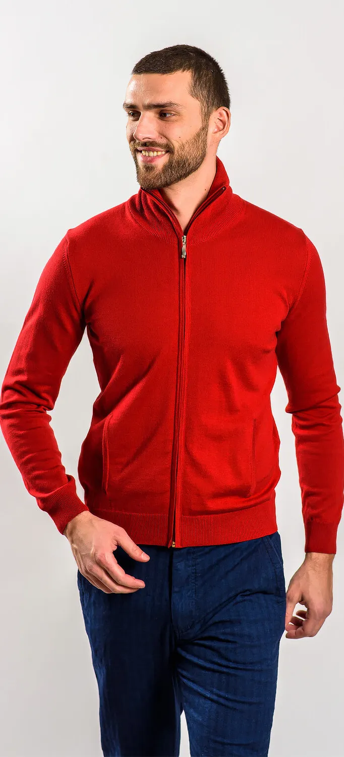 Alain Delon maglione bordeaux zip uomo S cotone