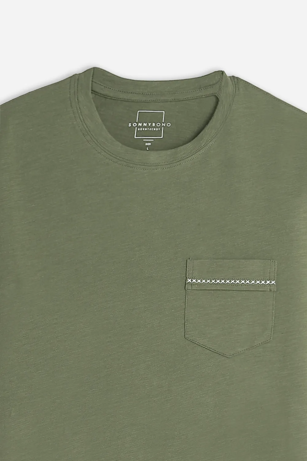 Sonny Bono t-shirt girocollo slub verde militare taschino