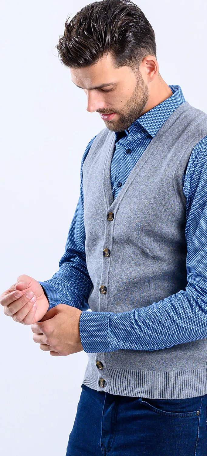 Alain Delon Gilet Maglia Grigio Bottoni slim fit