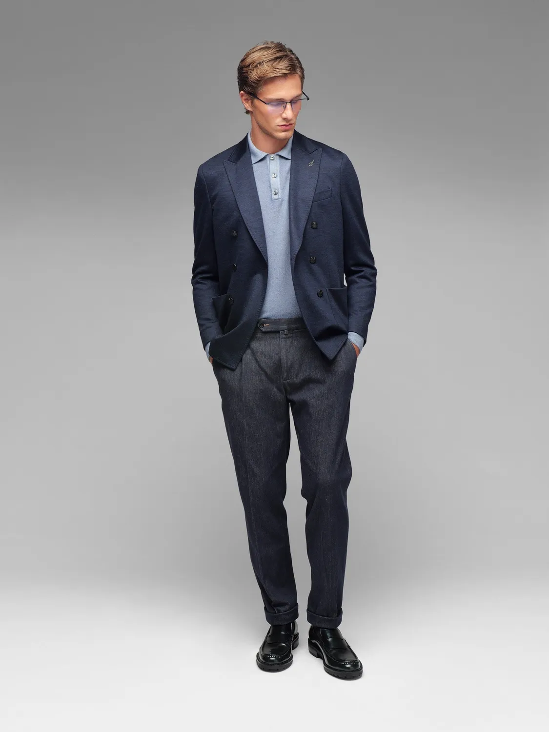 Paoloni Pantalone una pince denim stretch blu