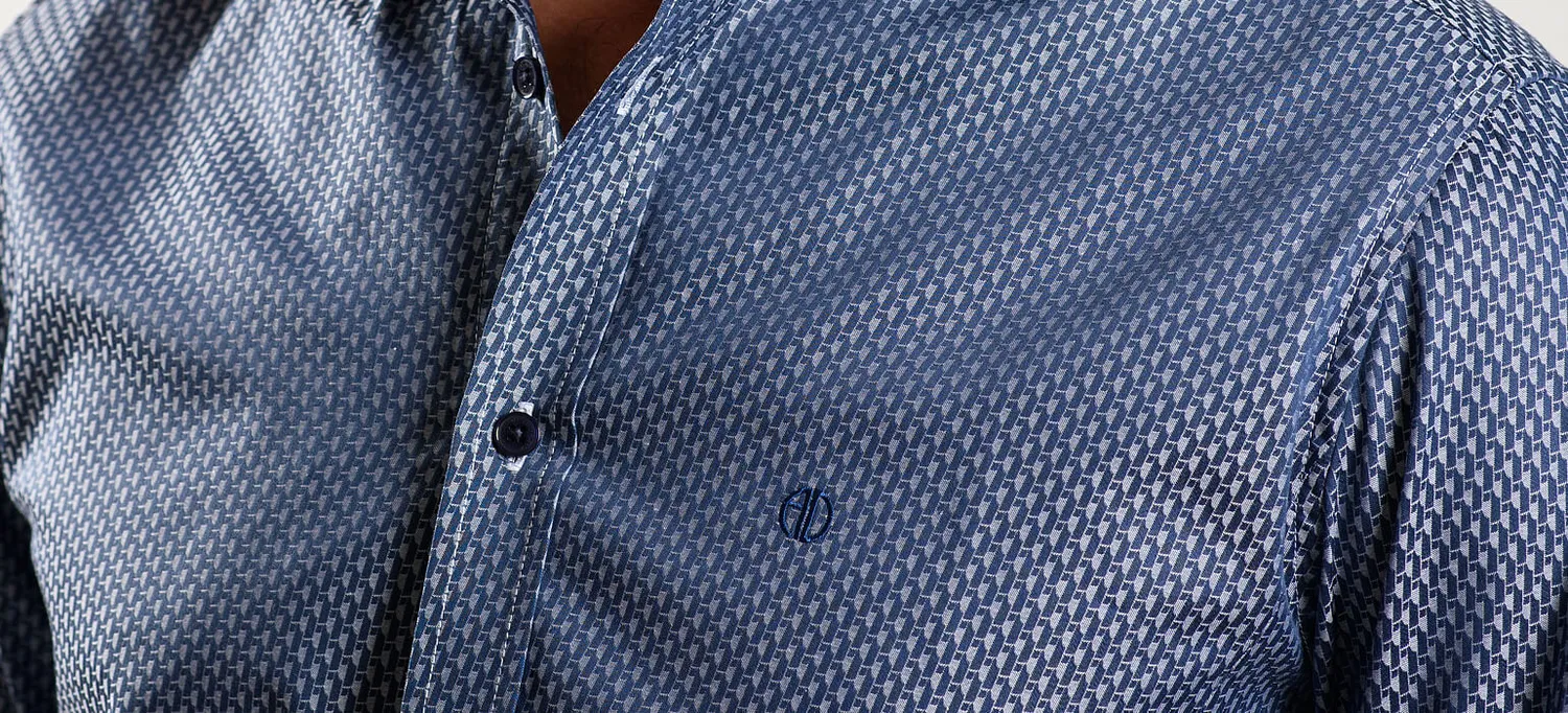 Alain Delon Extra Slim Fit camicia blu navy fantasia argento